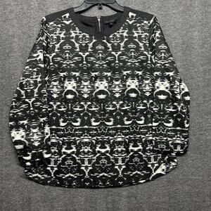 J.Crew Tunic‎ Long Sleeve Black/White Curved Hem Round Neck/Back Zip Size 10